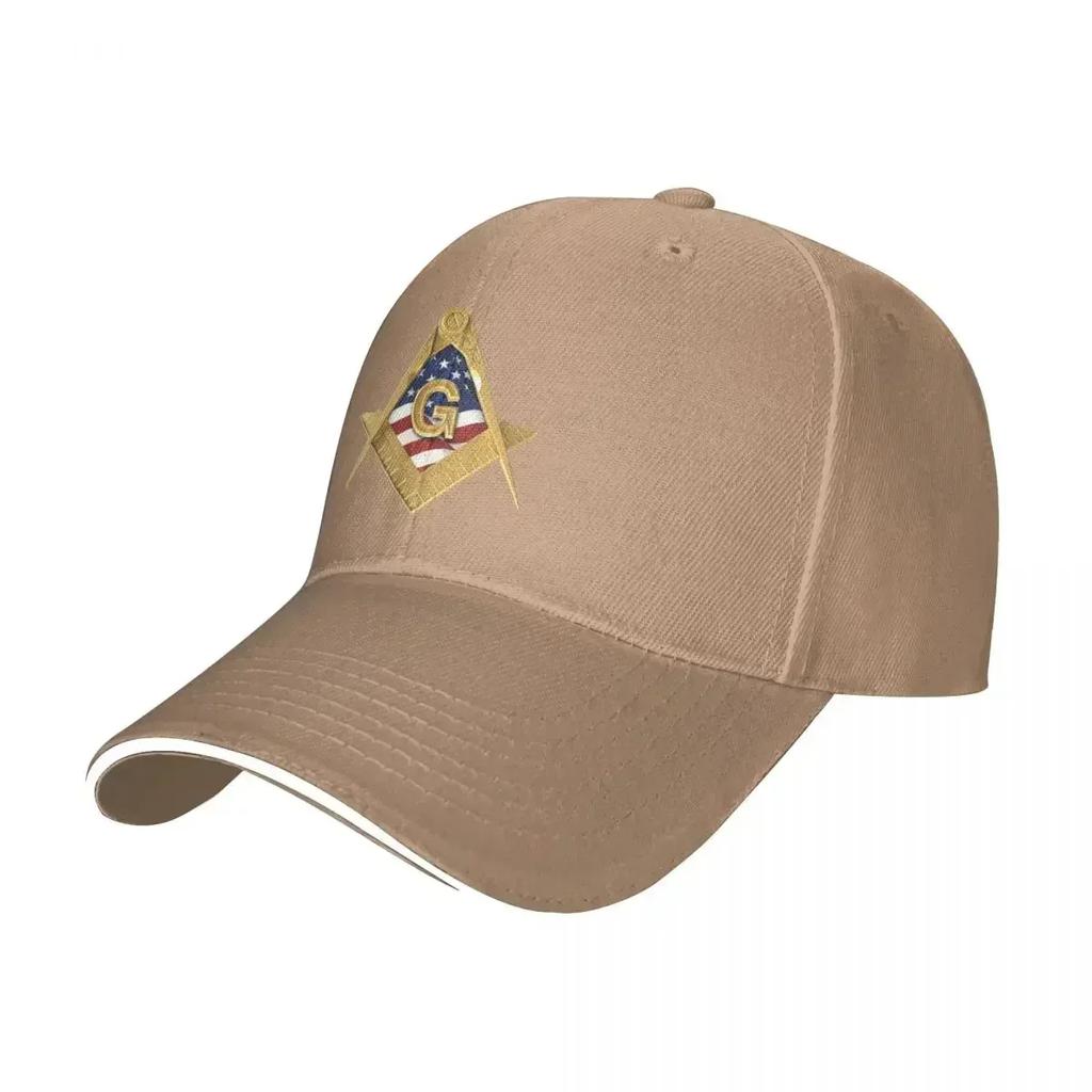 American USA Flag Compass Masonic Freemason Baseball Caps Casual Freemasonic Sandwich Caps Unisex Adjustable Dad Hat Travel Gift