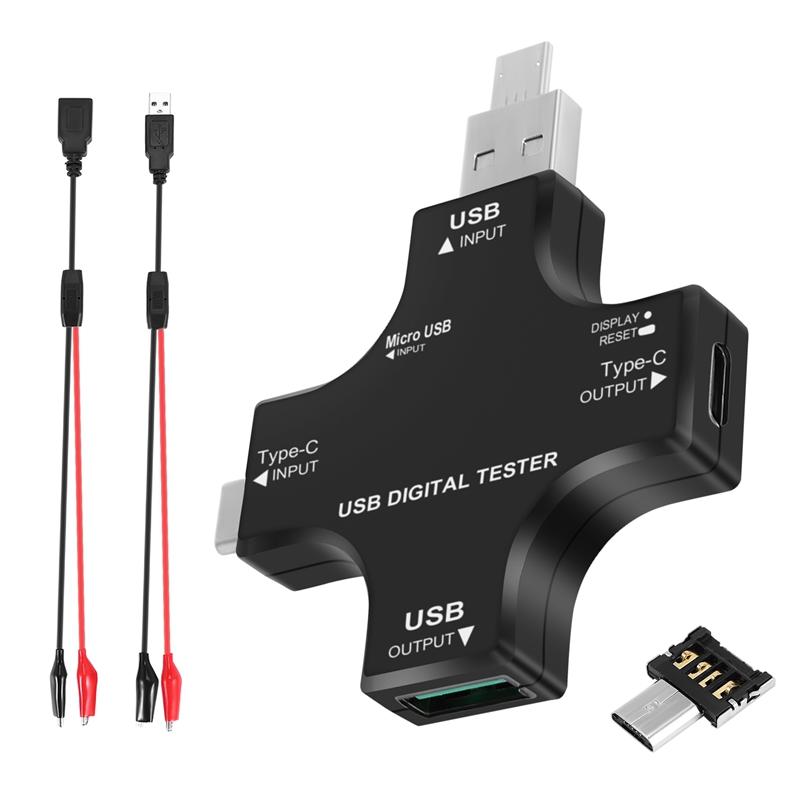 USB C Tester,2 In 1 Type C USB Tester Color Screen IPS Digital Multimeter,Voltage,Current,Power,Resistance,Temperature,with Clip