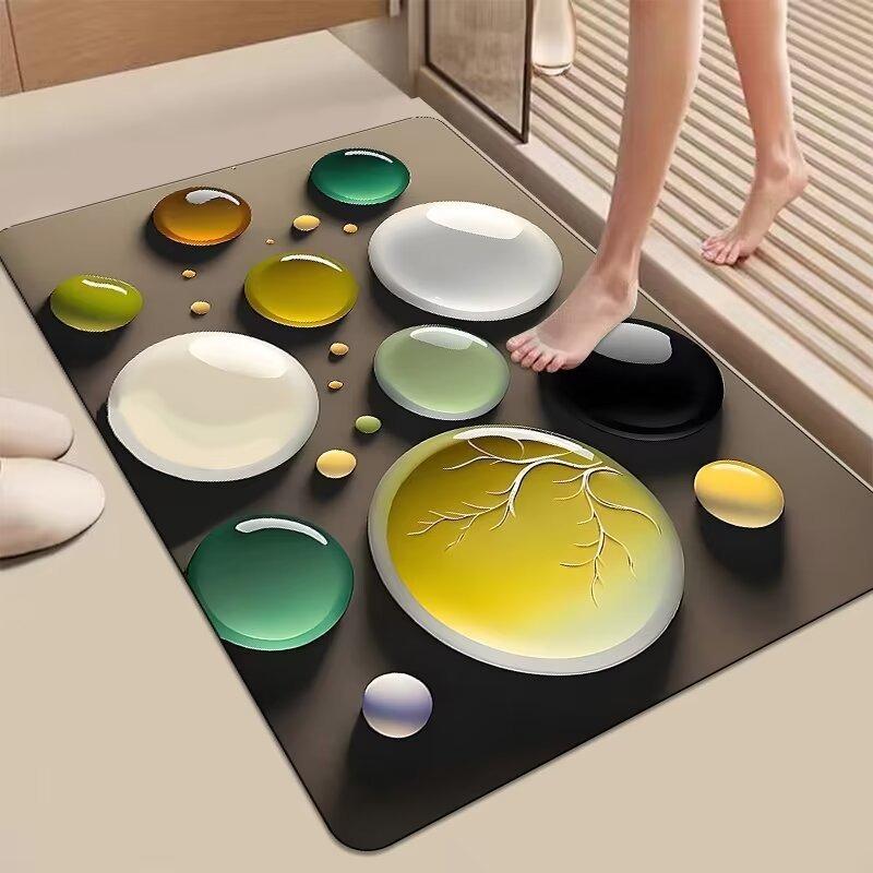 Glow Stone Pattern Floor Door Mat Water Absorbing Bathroom Door Mat, Diatomaceous Mud Kitchen Rug Quick Drying Non Slip Carpet