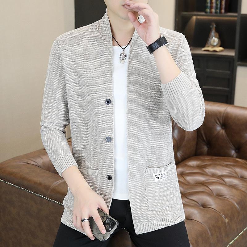 

Осенний вязаный кардиган мужской свободный плащ ins трендовая верхняя одежда свитер универсальный мужской топ 3XL серый