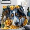 Australian Shepherd and Roses,pattern Flannel Blanket, High quality Comfortable for All Seasons, Home Decor, Warmth and Comfort, Perfect for Gifts.