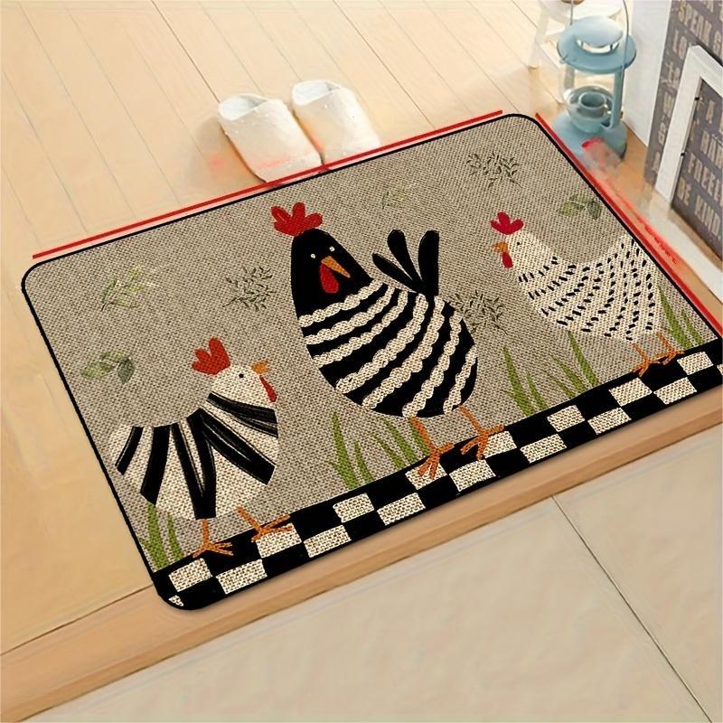 Farm Chicken Carpet Rug Home Decoration Hen Floor Mat Kitchen Vintage Black White Country Style Carpets for Living Room