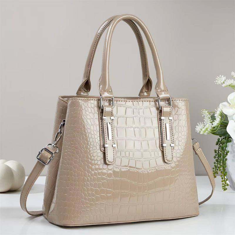 Elegant High-End Shiny Leather Handbag Large Capacity Crossbody Bag for Middle-Aged Women Fashionable Shoulder Tote Bag