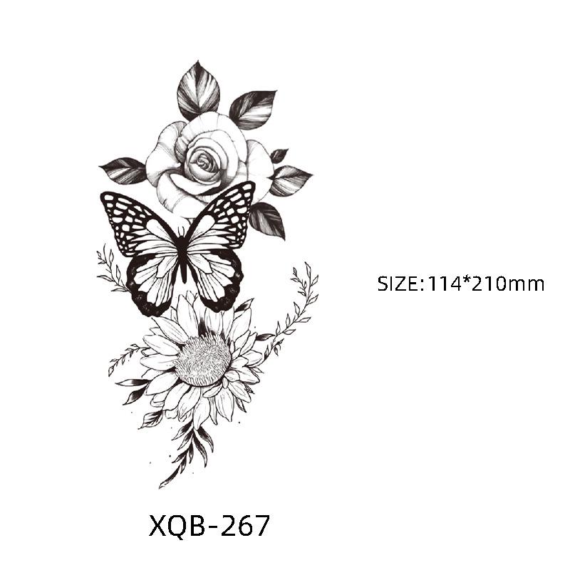 Waterproof Black & White Sketch Flower Half Sleeve Tattoo Stickers
