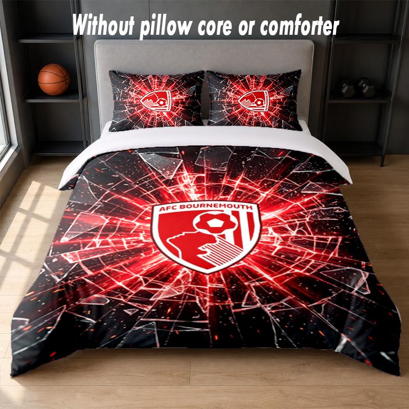 Bournemouth Football Design Bed Bedding Set 1 Duvet Cover + 2 Pillowcases Soft Breathable Household Bed Linens