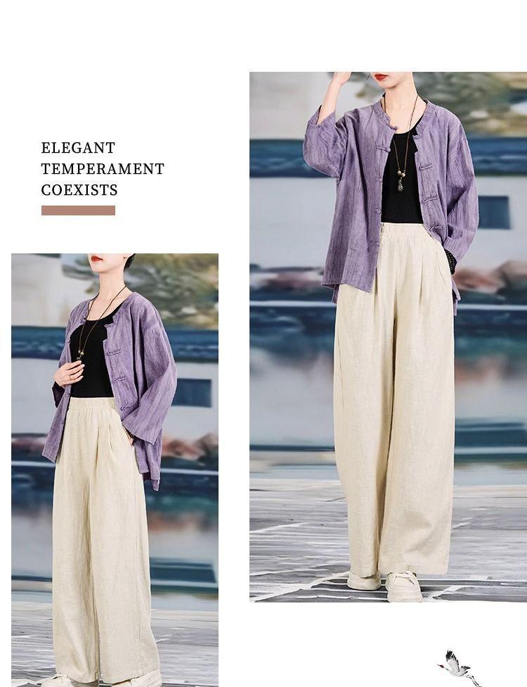 Women's Spring/Summer High-Waisted Wide-Leg Cotton Linen Pants