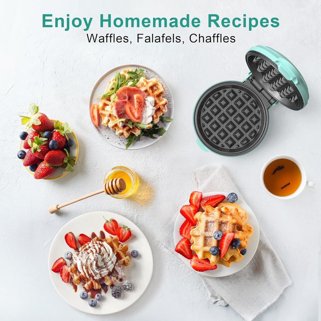 CROWNFUL Mini Waffle Maker, 4" Chaffle Maker with Compact Design, Easy to Clean, Non-Stick Surface, Recipe Guide Included, Perfect for Breakfast,