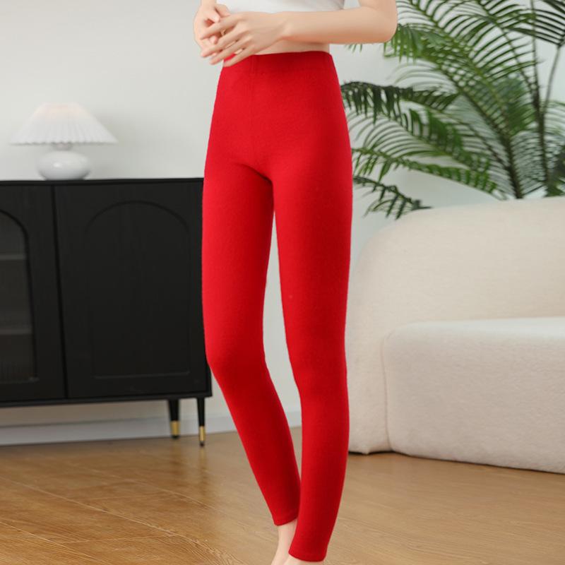 Women's Cashmere High-Waisted Slim-Fit Knit Leggings - Thick, Warm, Chic Autumn/Winter Pants for Outside Wear