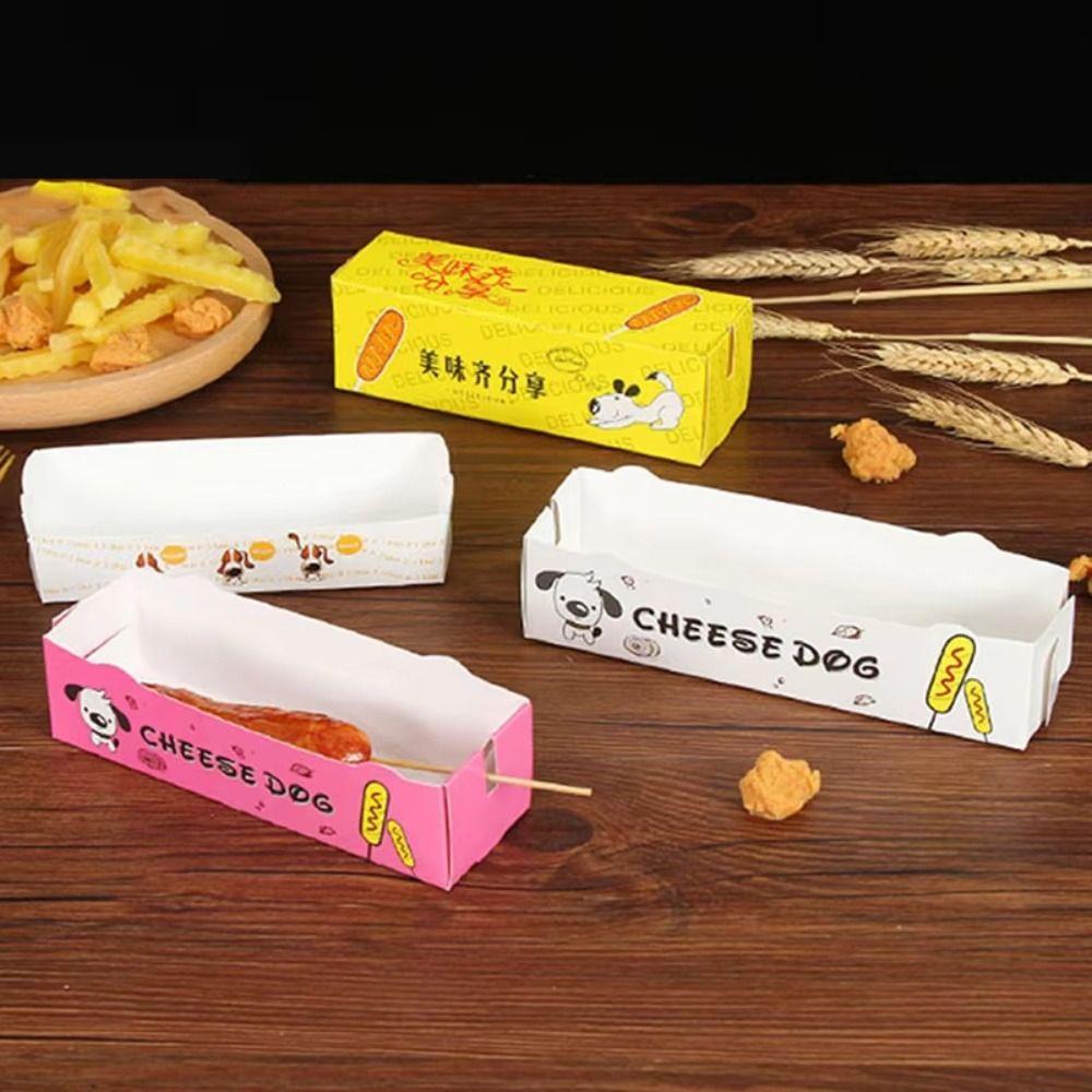 100PCS Boat Shape Sausage Tray Paperboard Takeaway Container Hot Dog Packaging Box Catering Use