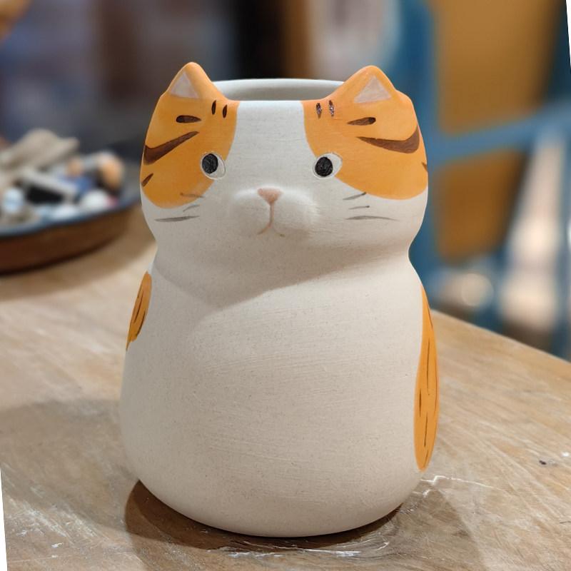 home decor Cute Ceramic Cat Flower Vase Ceramic Handicraft Ornaments Animal Sculpture Cartoon Cat Flower Arrangement Vases
