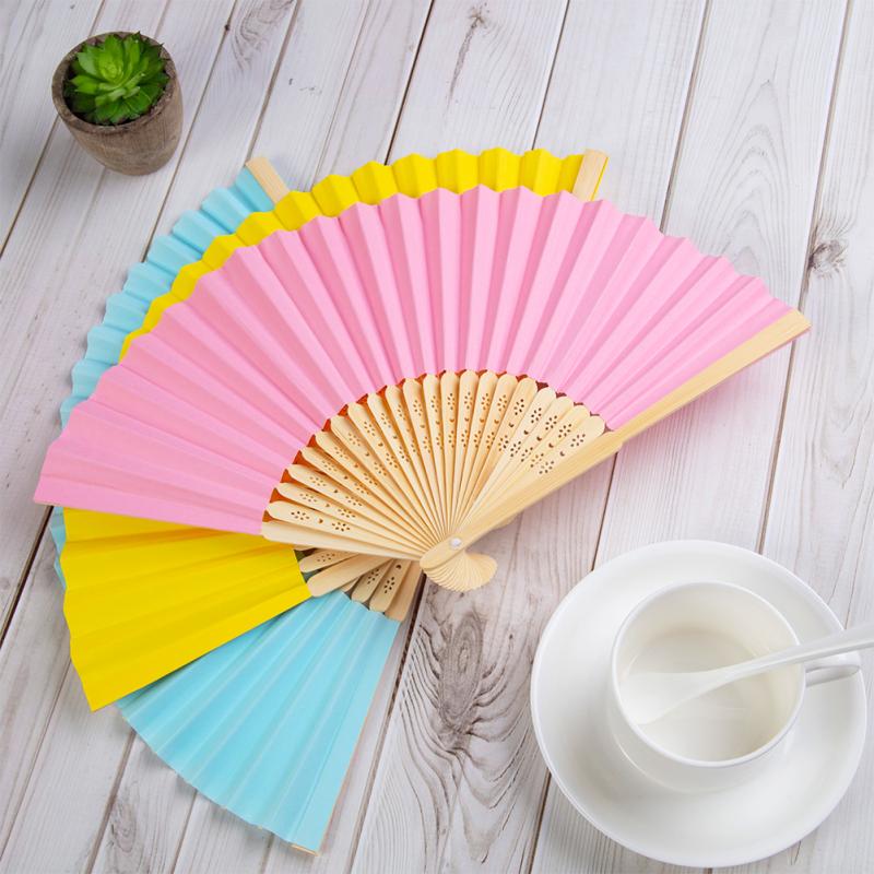 20pcs Colorful Paper Fan Handmade Foldable Children Painting Fan Practical Cooling Tool