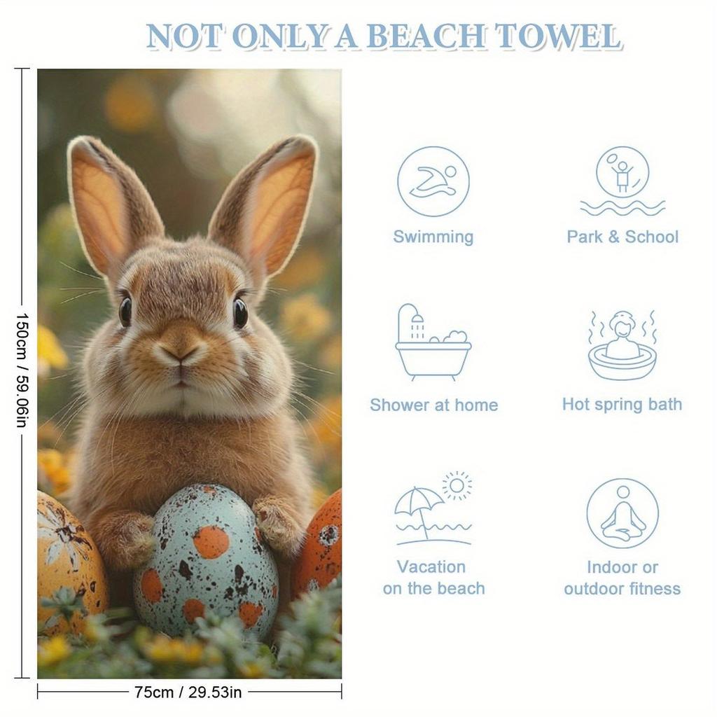 Easter Bunny Eggs Designed Beach Towel Large Towel, Super Absorbent, Quick-Dry, Fashionable Decorative Beach Towel Bath