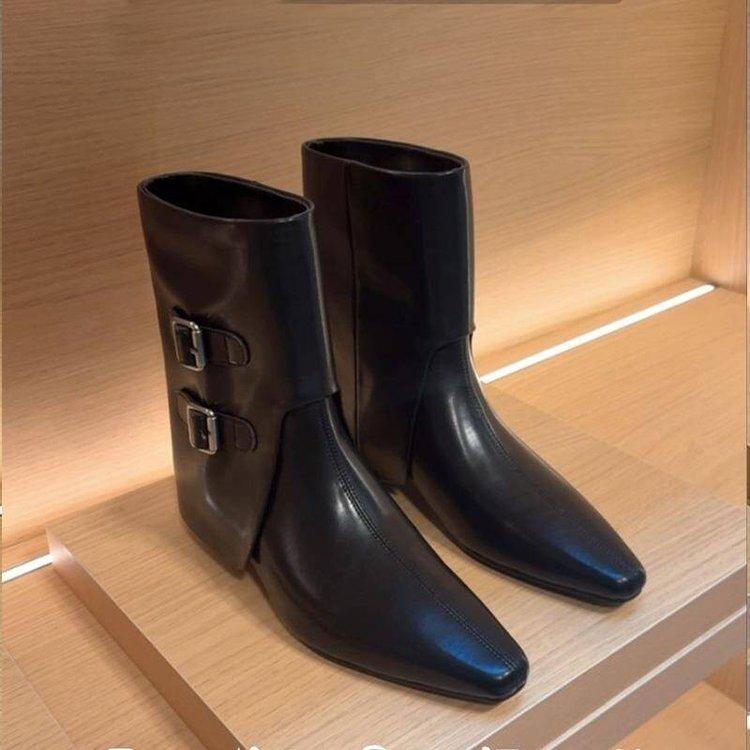 

Women s Shoes, Square-toed Shoes, Chunky-heeled Ankle Boots, New Retro Button-up Mid-calf Boots 40 чорний