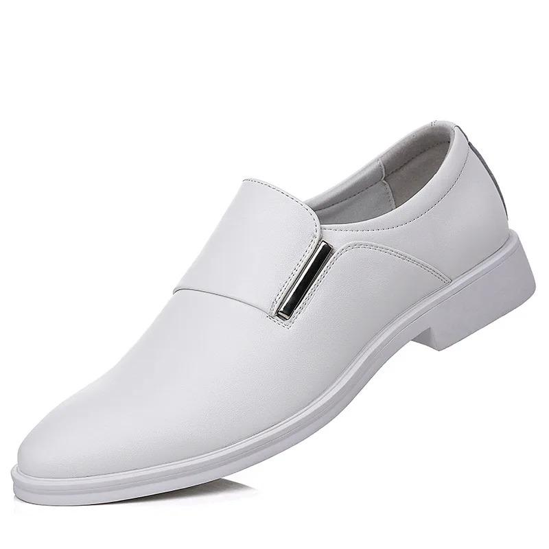 Men's Elevating Dress Shoes British Style Pointed Toe Cowhide Leather Soft White Formal Business Footwear