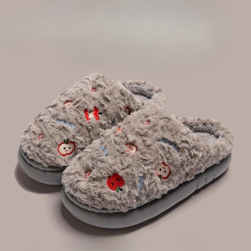 Women's Thick-soled Plush Slippers, Warm and Anti-slip Indoor Cotton Shoes