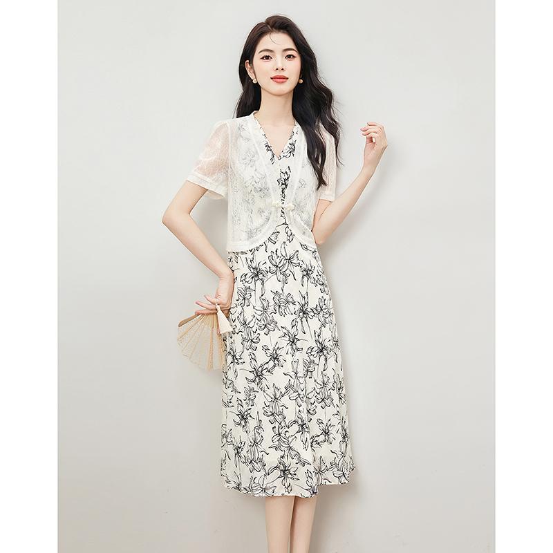 New Chinese Style Set, Retro Buckle, Cool Printed Skirt Two-piece Set