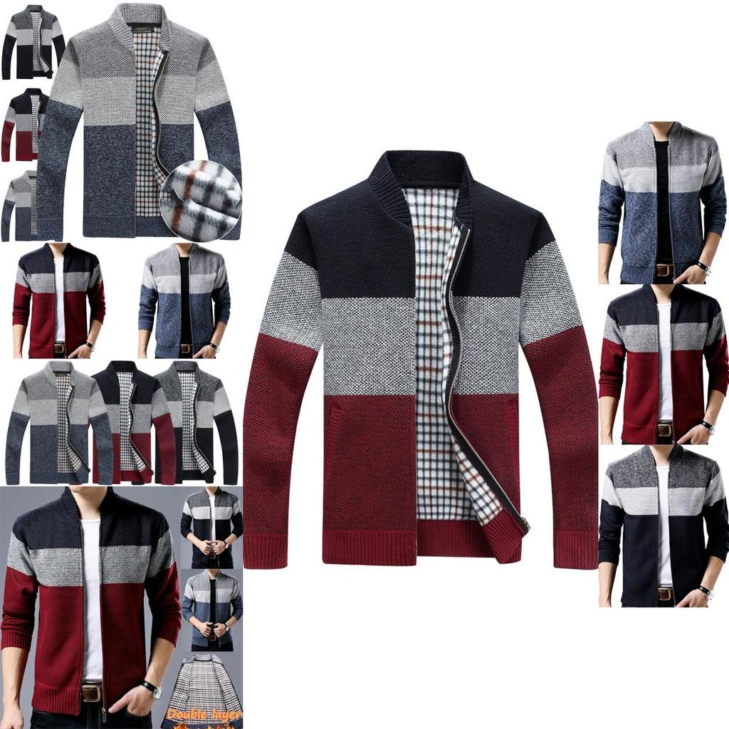 Mens Zip Up Cardigan Sweater Shawl Knitted Jumper Coat Jacket Warm Knitwear Tops