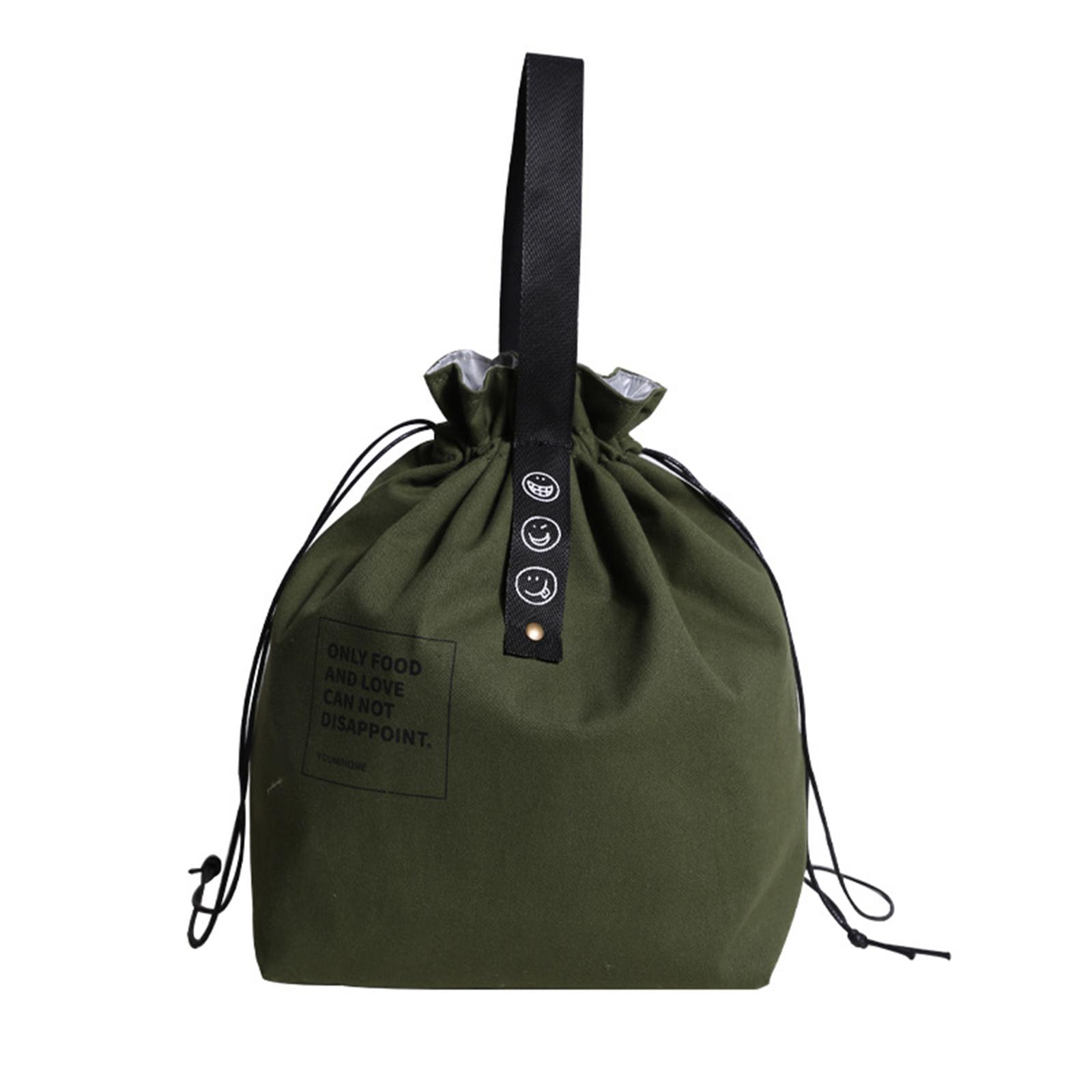 Nordic simple ins drawstring letter webbing insulated meal bag industrial canvas portable lunch box bag чёрный 1450₽