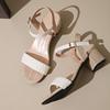 Fashion Fashion Briaded Square Heels Sandals Women 2025 Summer New Mix Color Buckle Strap High Heels Sandals Woman Holiday Beach Shoes