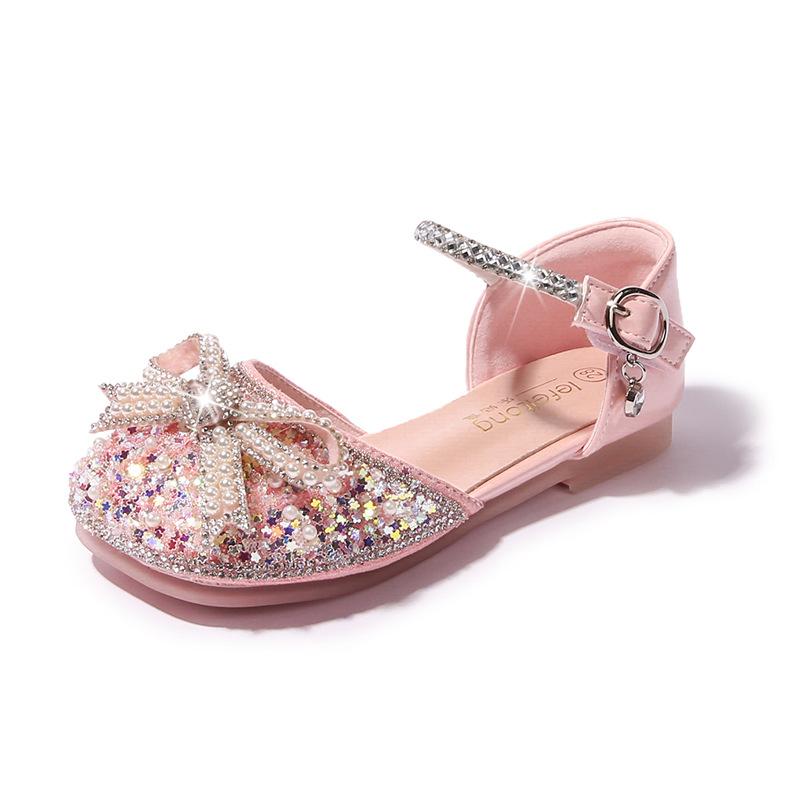 

Girls Sandals Little Girls Princess Shoes Baby Girls Summer New Crystal Shoes Children s Flat Shoes Soft Sole Shoes 36 розовый