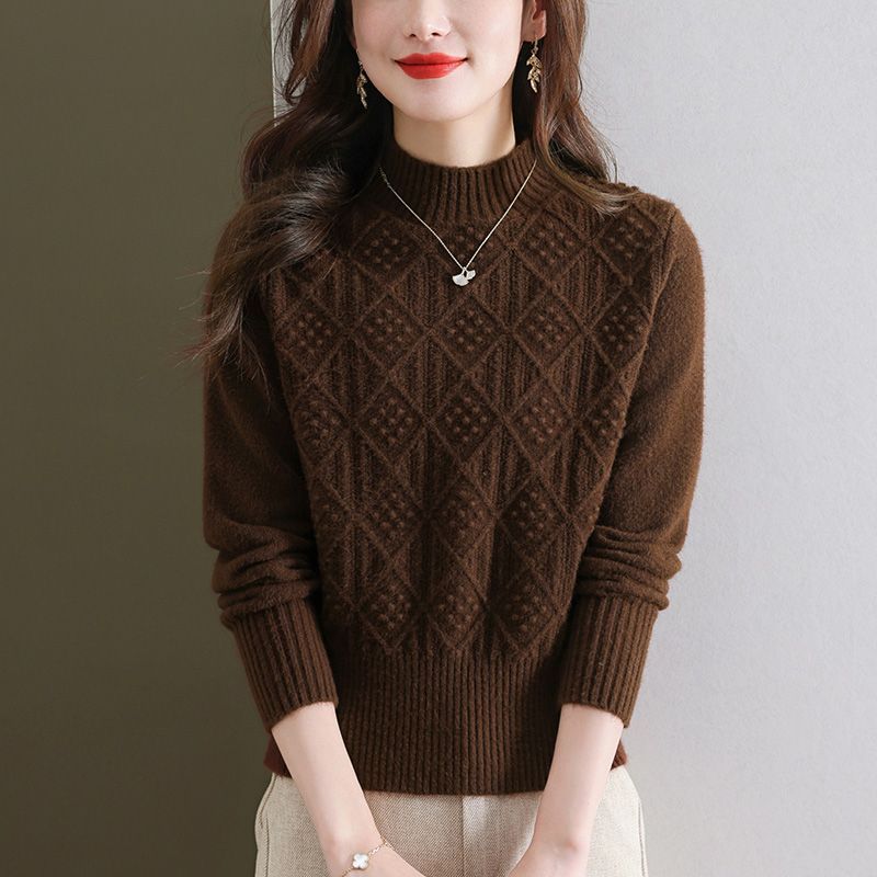 

Зимний короткий модный свободный свитер с высоким воротом и толстым трикотажным низом 3XL