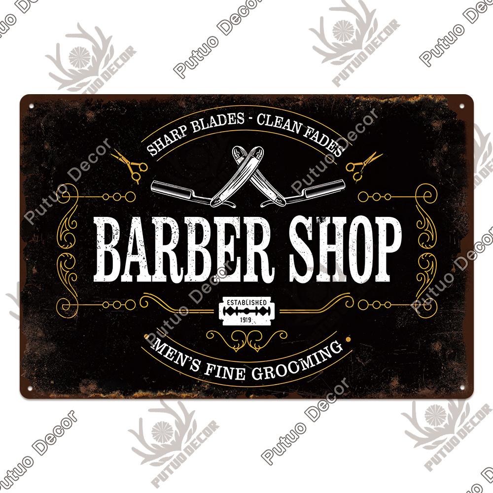 Decor Barber Tin Sign Plaque Metal Plate Vintage Retro Barber Shop Wall Art Posters Iron Painting for Room House Stickers