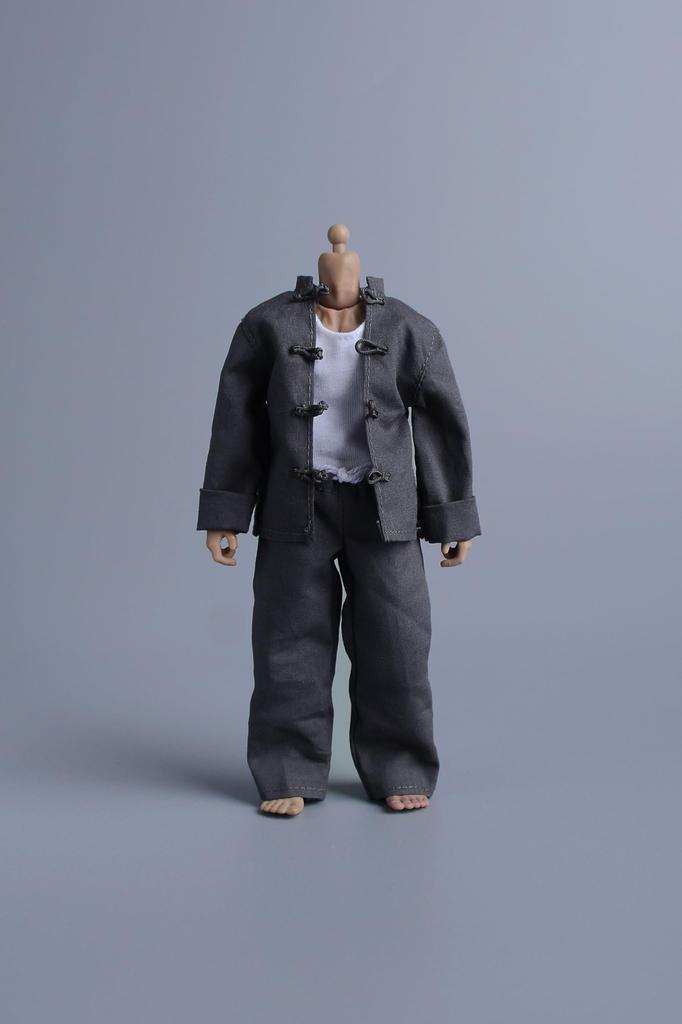 112 Scale MaleFemale Unisex Articulated Action Figure Costume: Tang Dynasty Suit, 6-inch Tunic Suit, Kung Fu Suit, Chinese Suit, Gray (Body, Head,
