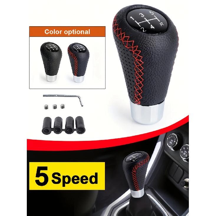 Universal 5 Speed Manual Leather Red Stitch Gear Shift Knob Car Gear Stick Shift Knob Lever Manual Transmission M8 M10 M12