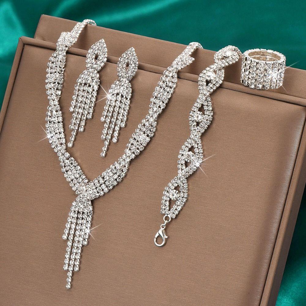 Rhinestone Tassel Wedding Bridal Accessories V-Necklace Rhinestone Jewelry Set  Wedding Party