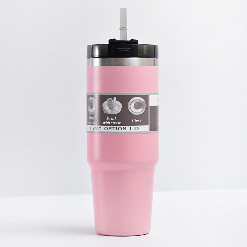 

30oz Large Capacity Portable Car Cup Stainless Steel Thermos Cup with Straw Travel Water Bottle Vacuum Flask Insulated Car Cup 30oz розовый
