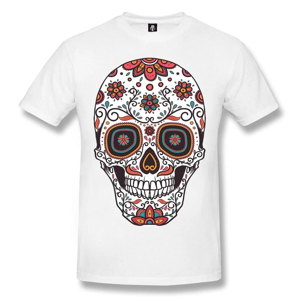 FLOWER SKULL Mens T-Shirt Skull Rock Day of the Dead Biker Goth Sugar Skull Top 1 2XL