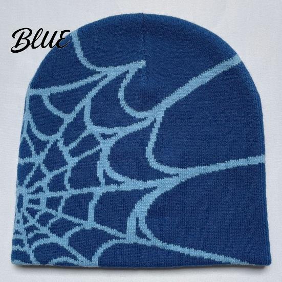 Halloween Party Cap Jacquard High Print Knitted Spider Web Winter Hat Unisex Beanie Elasticity Anti-shrink
