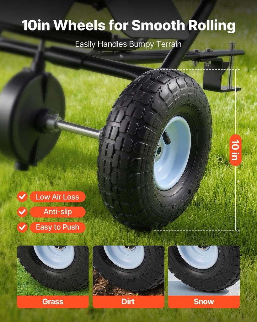 Tow Behind Lawn Spreader, 3m Spreading Width, Garden & Lawn Spreader with Universal Hitch, 38.6kg Capacity & 10 in All-Terrain Tires, Seed Fertilizer