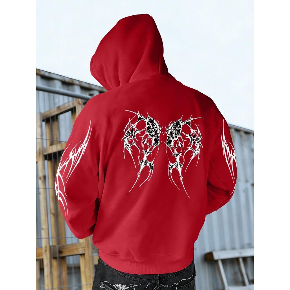 Autumn and Winter Men's Retro Style Fashion Designer Street Wear Printed Dark Gothic Hooded Sweatshirt, Suitable for Daily Street Fashion