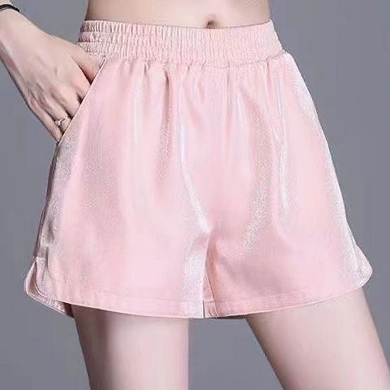 Women s Summer Sparkle Loose A-line Ice Silk Shorts, Korean Style, Elastic Waist, Trendy 2026. S (85-95 jin)