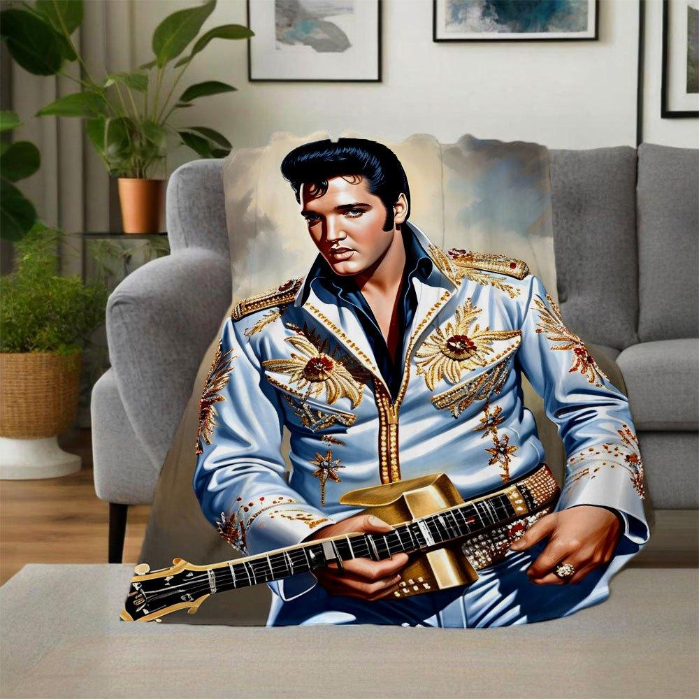 "Elvis Presley Inspired Golden Guitar Costume Jacket"Blanket Flannel Throw Blanket for Sofa, Bed, Travel, Camping, Office, Couch, Chair, And