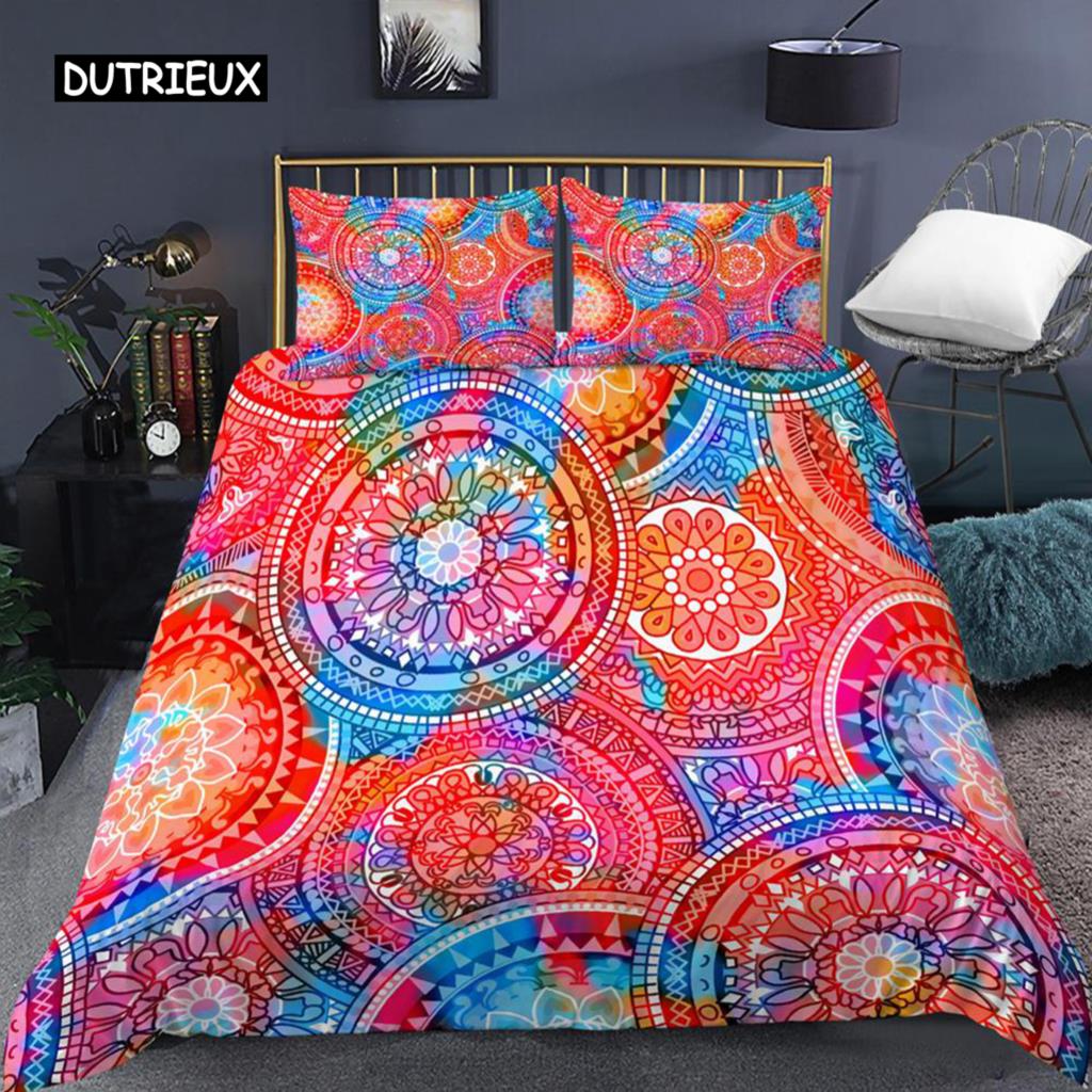 Ethnic Bohemian Mandala Duvet Cover King Queen European Flowers Vintage Bedding Set Geometric Retro Style Polyester Quilt Cover