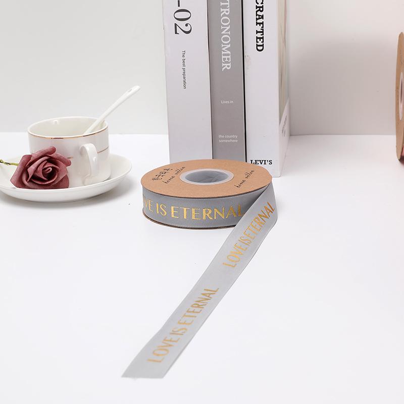 English Hot Stamping Ribbed Ribbon - 2.5cm Silk Bow for Gift, Cake, and Flower Packaging