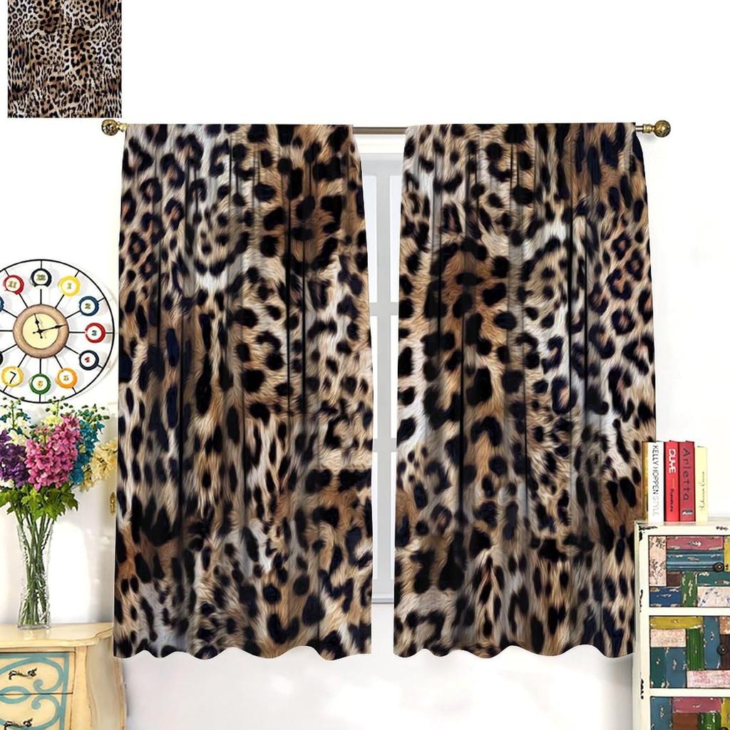 Leopard Print Curtains Brown Cheetah Wildlife Art Printed Window Drapes Bedroom Kitchen Decor Fabric Set Panel Curtain Blackout For Made Of Polyester