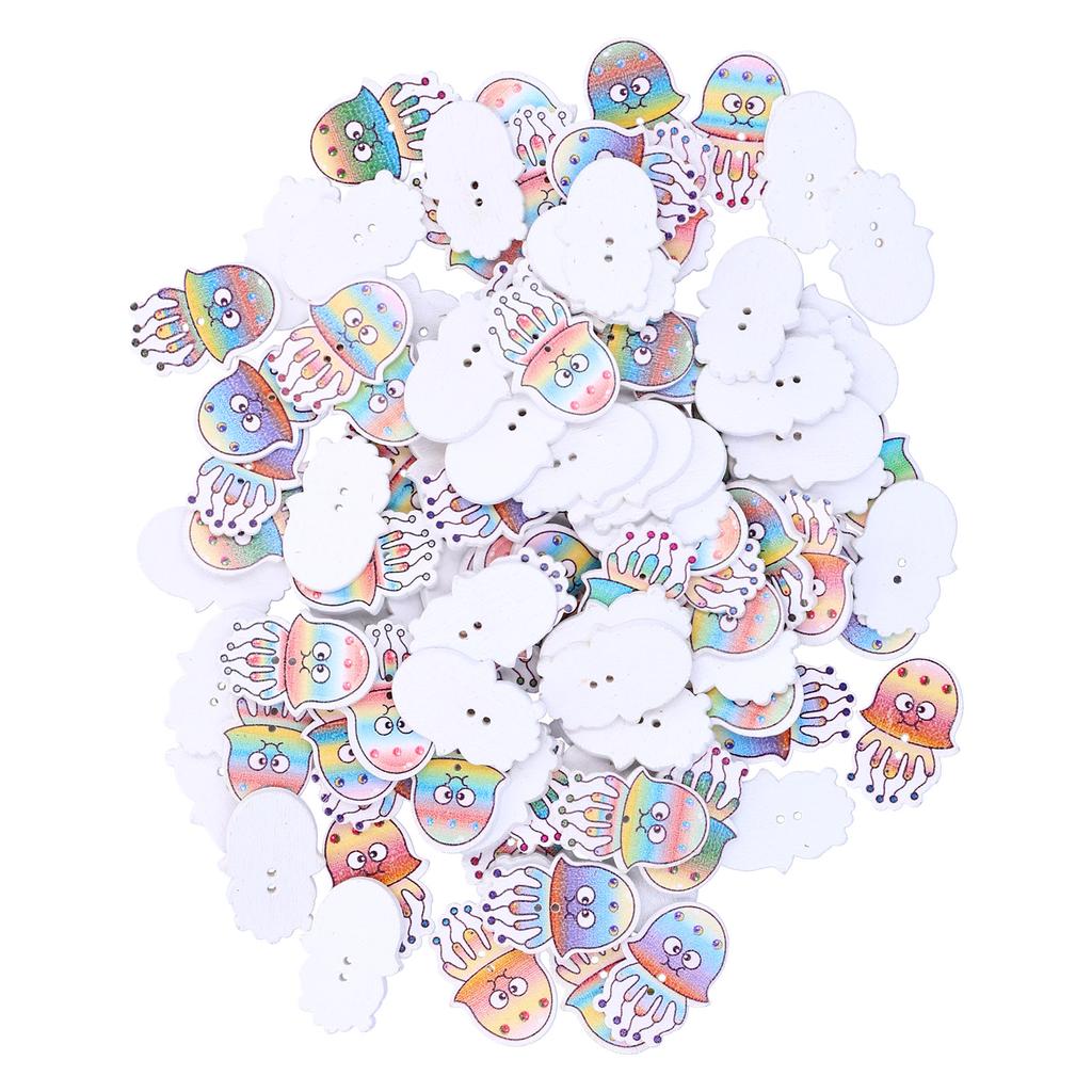 100 szt. Guziki DIY Wzór Meduzy Kolorowe Drewniane Guziki Dodatek do Dekoracji Ubrań