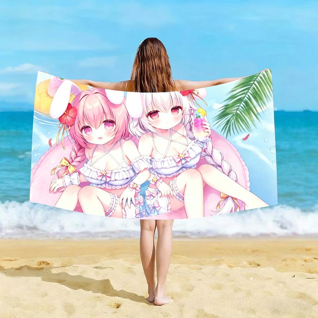 Kawaii Anime Girl Beach Towel Microfiber Quick Dry Super Absorbent Oversized Bath Pool Towel for Travel Swimming Beach Vacation