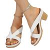 One-word sandals European and American large-size summer new thick-heeled European and American high-heeled toe sandals