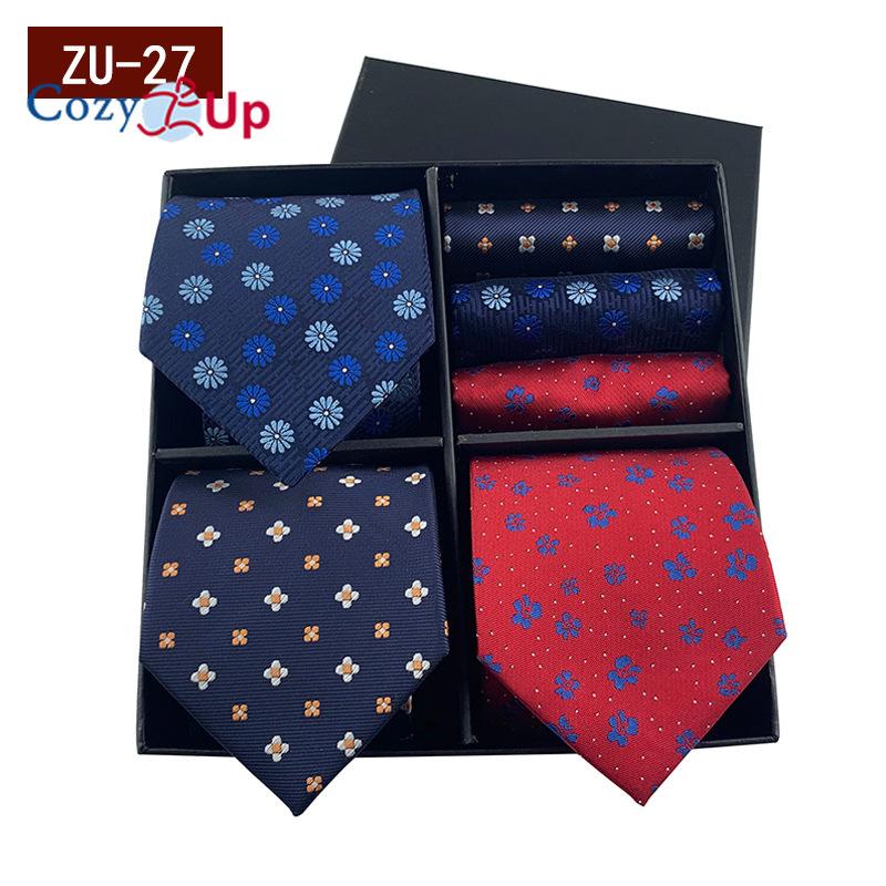 3pcs Necktie+3 Pcs Square Scarf  Men Two-piece Tie Set Wave Point A Tie Cufflinks Business Fashion Handkerchief Paisley