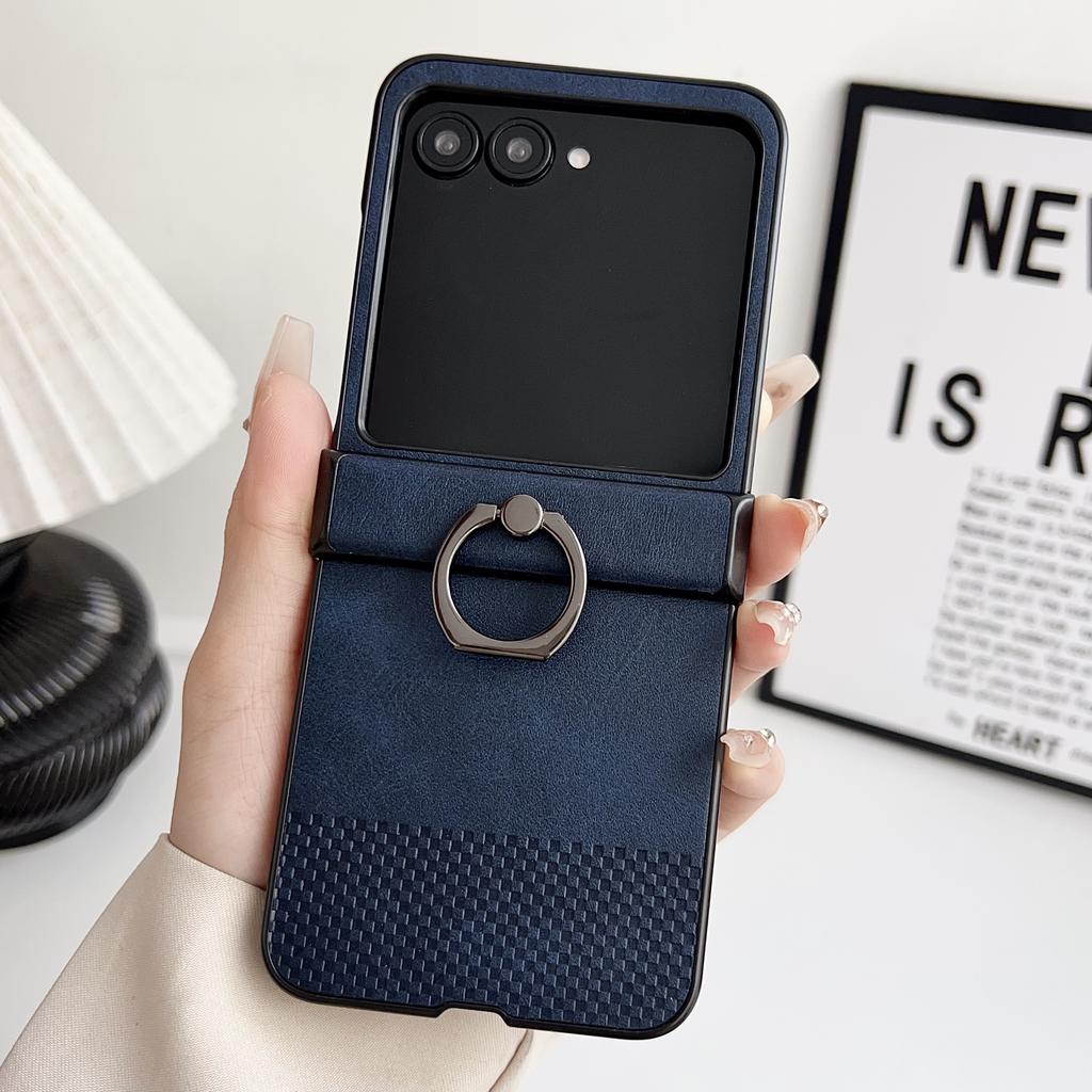Lattice Texture with Ring Holder Phone Case for Motorola Razr 60 50 40 Ultra Moto Razr 50 60 Hinge Protective Back Cover