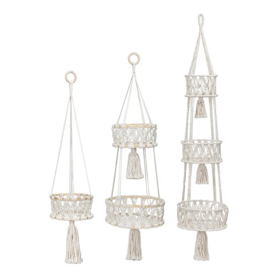 Piętrowy Boho Wiszący Koszyk na Owoce Koszyk Pleciony z Bawełnianej Liny Wieszak na Owoce Pleciony Kosz na Rośliny na Owoce Warzywa Wystrój Domu Balkonu Ogrodu