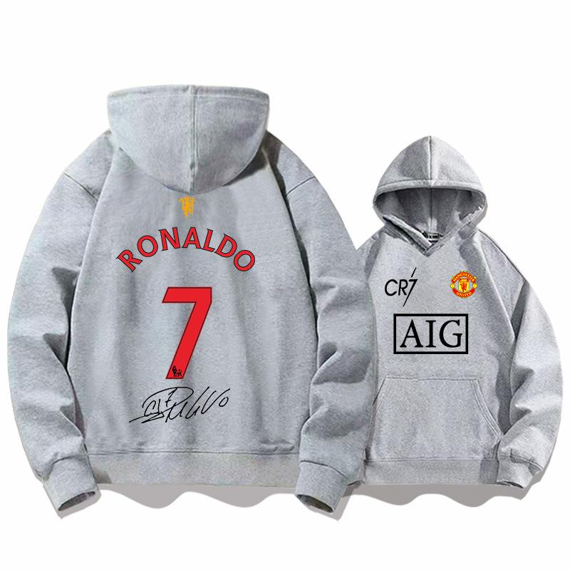 Football Cristiano Ronaldo No. 7 Hooded Sweatshirt, Autumn Youth Trendy Loose Football Training Hoodie Jacket