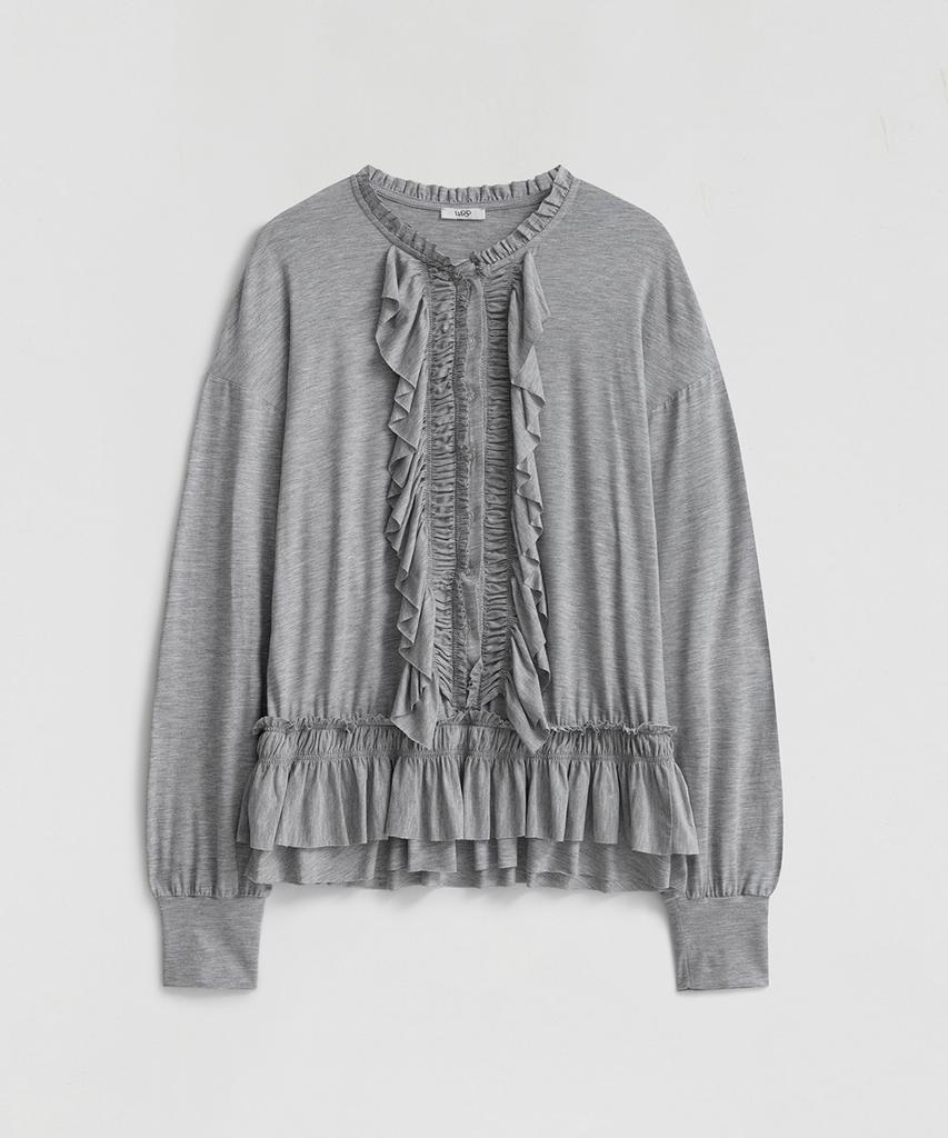 LMOOD WOMEN Ruffle Jersey Tunic Top Gray