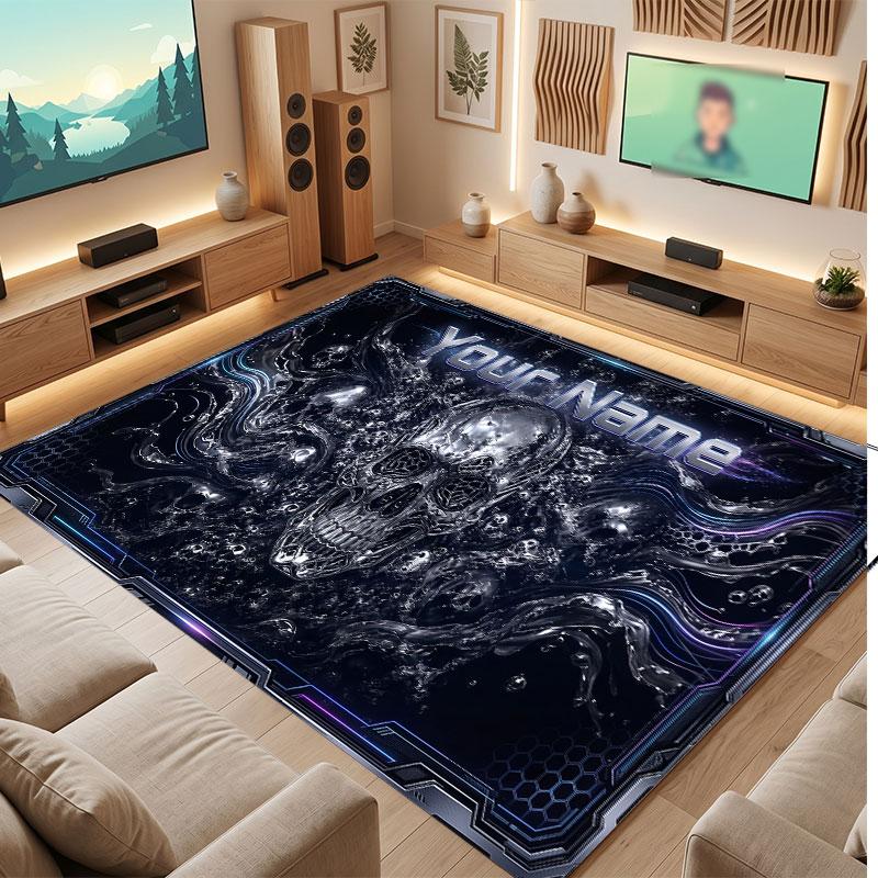Skull Gothic Theme Crystal Velvet Floor Rug Personalized Custom Name Text Warm Carpet Home Decoration