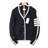 College-Style Cardigan for Men and Women, Four-Stripe Knit Sweater, Thickened for Warmth, Convertible High Collar, Long-Sleeve Sweater Jacket
