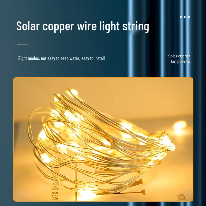 Waterproof Outdoor LED Solar Copper Wire Christmas String Lights with Ground Stakes